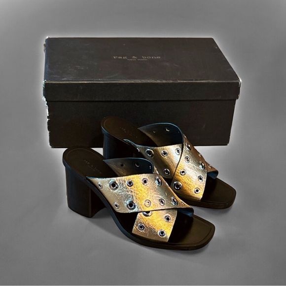 Rag & Bone Paige Sandals in Gold Grommet - Picture 3 of 16